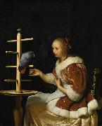 Frans van Mieris, A Young Woman in a Red Jacket Feeding a Parrot